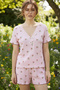 Salmon Patterned Lace-Trimmed Crinkled Short-Sleeved Shorts Pajama Set 26120227 - 2