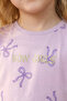 Girl's Summer Tulle Dress with Printed Bow Detail in Lilac - 4