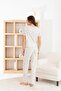 Women's 100% Cotton Ribbon/Bow Short Sleeve Ribbed Quality Knitted Pajama Set - 3