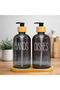 Set of 2 Glass Liquid Soap Dispensers – Stylish Dispenser for Kitchen & Bathroom with Wooden Stand (Hands & Dishes) - 4