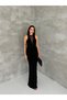 Women's Lace Detailed Long Evening Dress Stylish V-Neck Draped Evening Gown