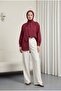 Oversized Poplin Shirt with Tie Collar and Buttons - Burgundy - 3