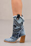 Women's Cowboy Boots Summer Denim Jurdan Design Embroidered Leather Detail - 6