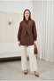 Oversized Poplin Shirt with Tie Collar and Buttons - Brown - 3