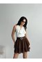 Women's Bitter Brown Skirt with Lace Hem, Layered, High Waist, Woven Short Mini Skirt - 7