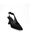 9002 Black Leather Back Bow Heeled Evening Dress Women's Shoes