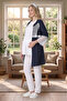 Yenisezon Navy Blue Ecru Summer Polka Dot Buttoned Short Sleeve Lace Maternity Dressing Gown Pajama Set - 3