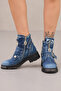 Women's Denim Boots with Metal Accessories and Summer-Style Buckle Detail - 4