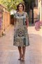 Stone Color Amber Patterned Round Neck Dress - 2