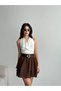 Women's Bitter Brown Skirt with Lace Hem, Layered, High Waist, Woven Short Mini Skirt - 6