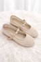 Melinta Beige Mesh Buckle Detailed Belted Women's Ballerina Shoes