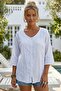 White V-Neck 3/4 Sleeve Buttoned Embroidered Cotton Oversize Woven Blouse 73 60