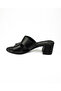 1562 Black Leather Heeled Daily Women's Slippers - 3