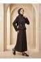Zipper Detail Skirt Suit - Brown - 2