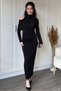 Black Off-Shoulder Buzzy Fabric Shawl Collar Dress