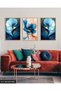 Blue Abstract Art and Flower 3 Piece Wooden Framed Painting Act - 3