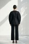 Black 100% Linen Collarless Jacket with Sleeve Detail - 4