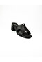 1562 Black Leather Heeled Daily Women's Slippers
