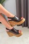 Women's Pure Brown Patent Leather 10 cm Padded Written Cork Sole Shoes - 6