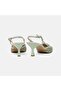 Women's Light Green Laser Cut Pointed Toe Leather Heeled Shoes - 5
