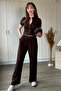 Zippered Shirt Collar Modal Fabric Cardigan Brown Set - 5