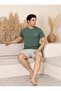 Men's Dad Dowry Modal Fabric Shorts with Six Pockets, Short Sleeve, Fit Crew Neck Cotton Pajama Set - 4