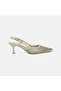 Women's Light Green Laser Cut Pointed Toe Leather Heeled Shoes - 2