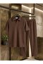 Brown Men's Ottoman Comfortable Fabric Summer Top and Bottom Set - Baggy Wide Leg