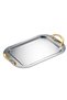 Duru Sade Gold Handled Tea and Presentation Tray Premium 304 Stainless Steel 18/10 Cr-Ni Perfect Shine