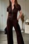 Zippered Shirt Collar Modal Fabric Cardigan Brown Set - 3