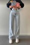 Women's Ice Snow Wash Blue Lycra Super High Waist Loose Jeans Palazzo Trousers - 2