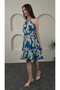 Blue Color Dress with Halter Neck Detail and Ruffled Patterned Skirt - 3