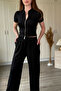 Zippered Shirt Collar Modal Fabric Cardigan Black Set - 8