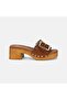 Women's Tan Leather Slippers with Metal Buckle Detail and Thick Heel - 2