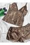 Leopard Patterned Satin Lace Detailed Strappy Shorts Pajama Nightgown Set - 4