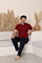 Premium Men's %100 Natural Cotton Ribbed High Quality Buttoned Short Sleeve Pajama Set - 7