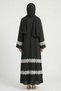 Women's Black Abaya White Lace Long Sleeve Nida Fabric Front Button Muslim Arabic Modest Dress Hijab - 5