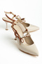 Madame Women's Beige & Tan Strappy Pearl Pointed Toe Elegant Stylish Thin Heeled Shoes - 2