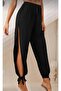 Black High-Waisted Shalwar with Side Slits and Bow-Shaped Tie at the Hem - 3