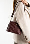 Women's Burgundy V Quilted Stitching Design 3-Compartment Leather Lined Crossbody Bag - 3