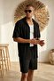 Men's Ribbed Short Sleeve Shirt & Shorts Black Bottom Top Set Ls-8993 - 2