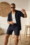 Men's Corduroy Short Sleeve Shirt & Shorts Navy Blue Bottom-Top Set Ls-8993