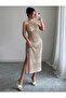 Crew Neck Openwork Patterned 100% Cotton Midi Length Pareo-Beach Dress with Slit Detail