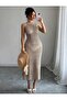 Crew Neck Openwork Patterned 100% Cotton Midi Length Pareo-Beach Dress with Slit Detail - 2