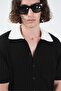 Black Tricot Shirt with Contrast Collar - 5