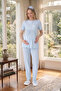 New Season Blue Shawl Collar Stylish Lace Summer Buttoned Short Sleeve Maternity Maternity Dressing Gown Pajama Set - 8