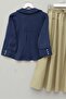 V-Neck Buttoned Half Sleeve Modal Shirt - Dark Blue - 3