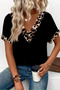 New Season Women's Short Sleeve V-Neck Viscose Blouse with Leopard Collar - 2