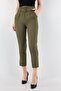 Khaki Belted Atlas Dabıl Fabric Carrot Trousers 100 cm - 3
