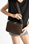 Women's Bitter Brown Leather V Quilted Stitching Design Cross Strap 3-Compartment Double Zipper Daily Shoulder Bag - 2